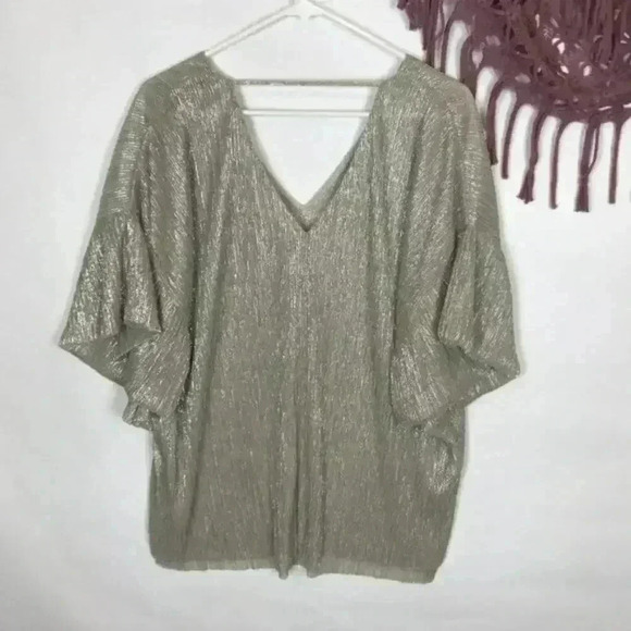 Anthropologie Vanessa Virginia Metallic Flowy Top Size Medium - Picture 2 of 8
